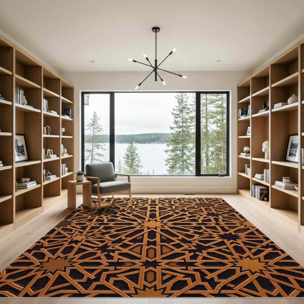 Geometric Golden Star Bronze Lattice Rug