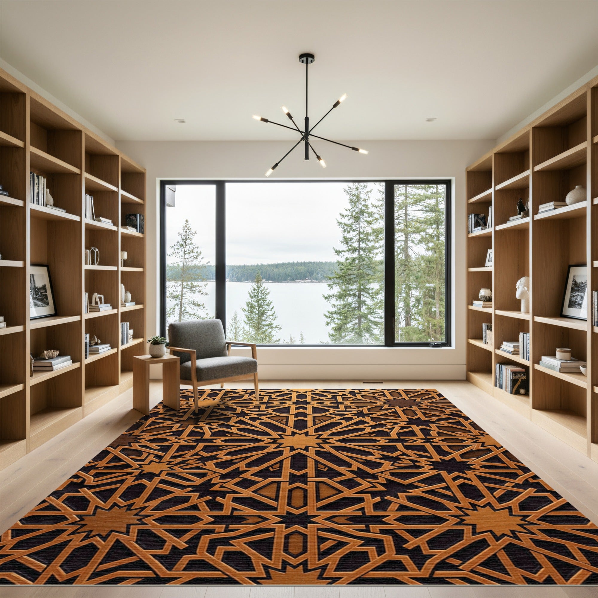 Geometric Golden Star Bronze Lattice Rug