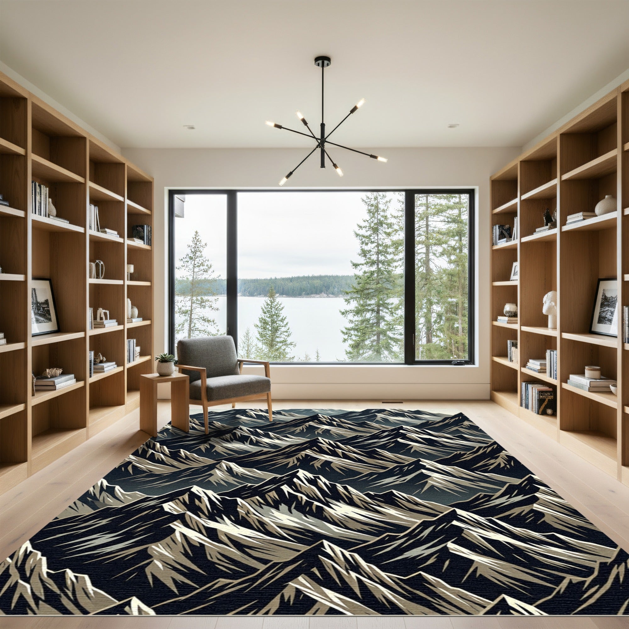Jagged Peaks Dark Mountain Landscape Rug