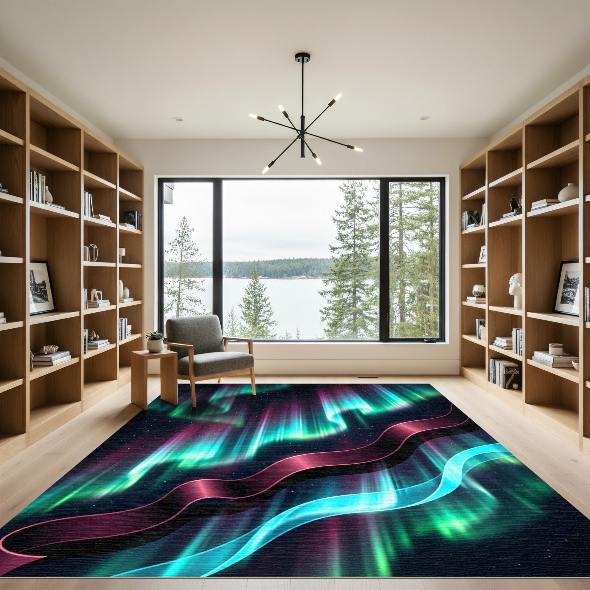 Luminous Northern Lights Fluid Wave Rug