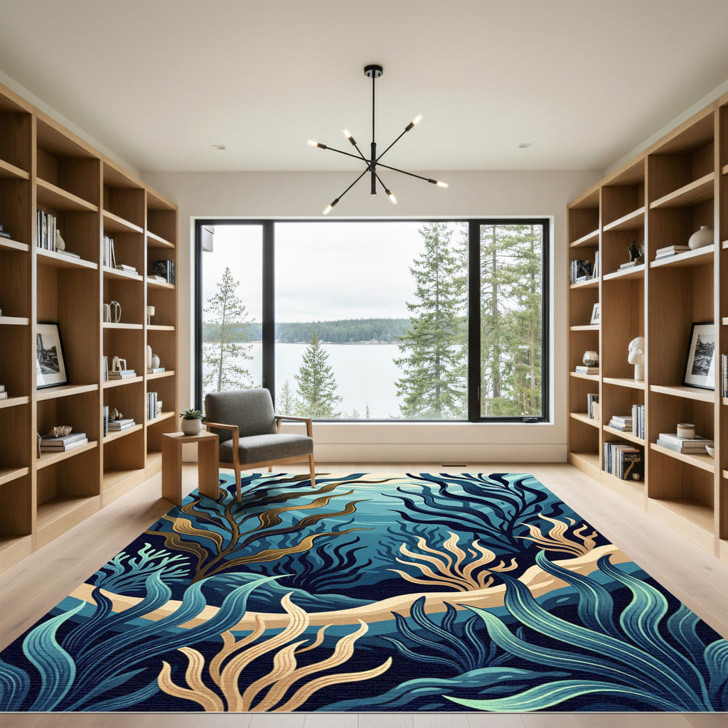 Ethereal Teal Ocean Kelp Reef Rug