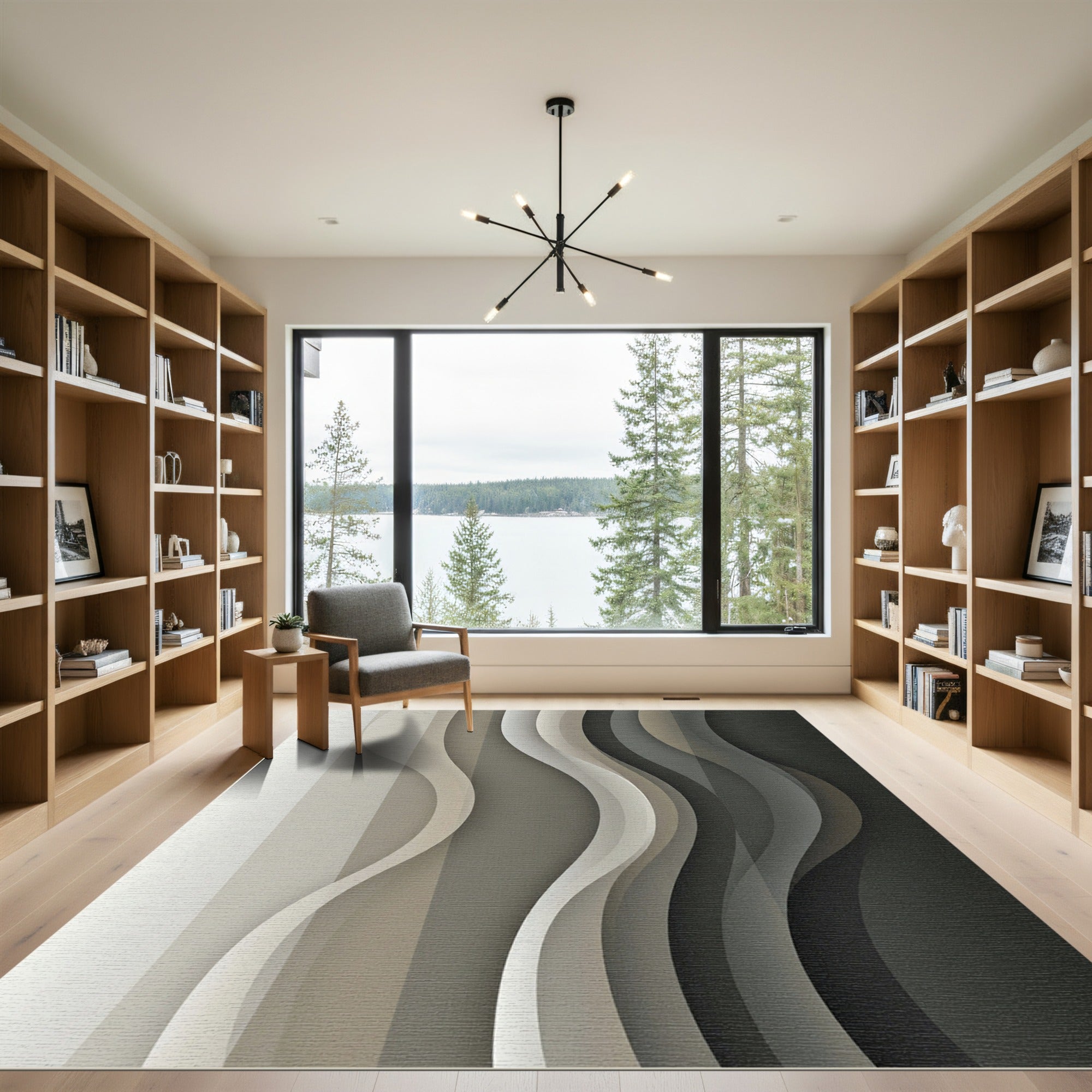 Neutral Tone Curving Stripes Rug