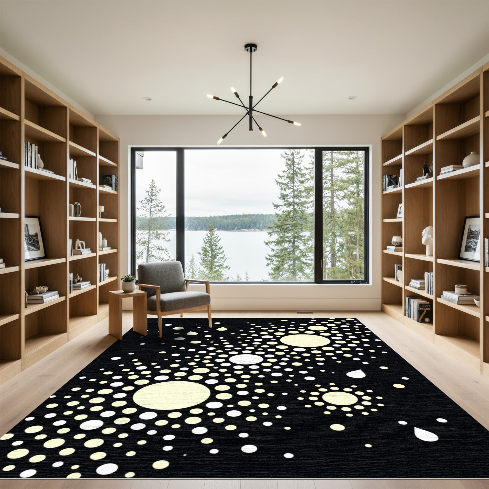 Abstract Yellow White Bubble Burst Rug
