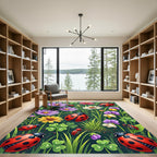 Whimsical Ladybug Flower Meadow Garden Rug