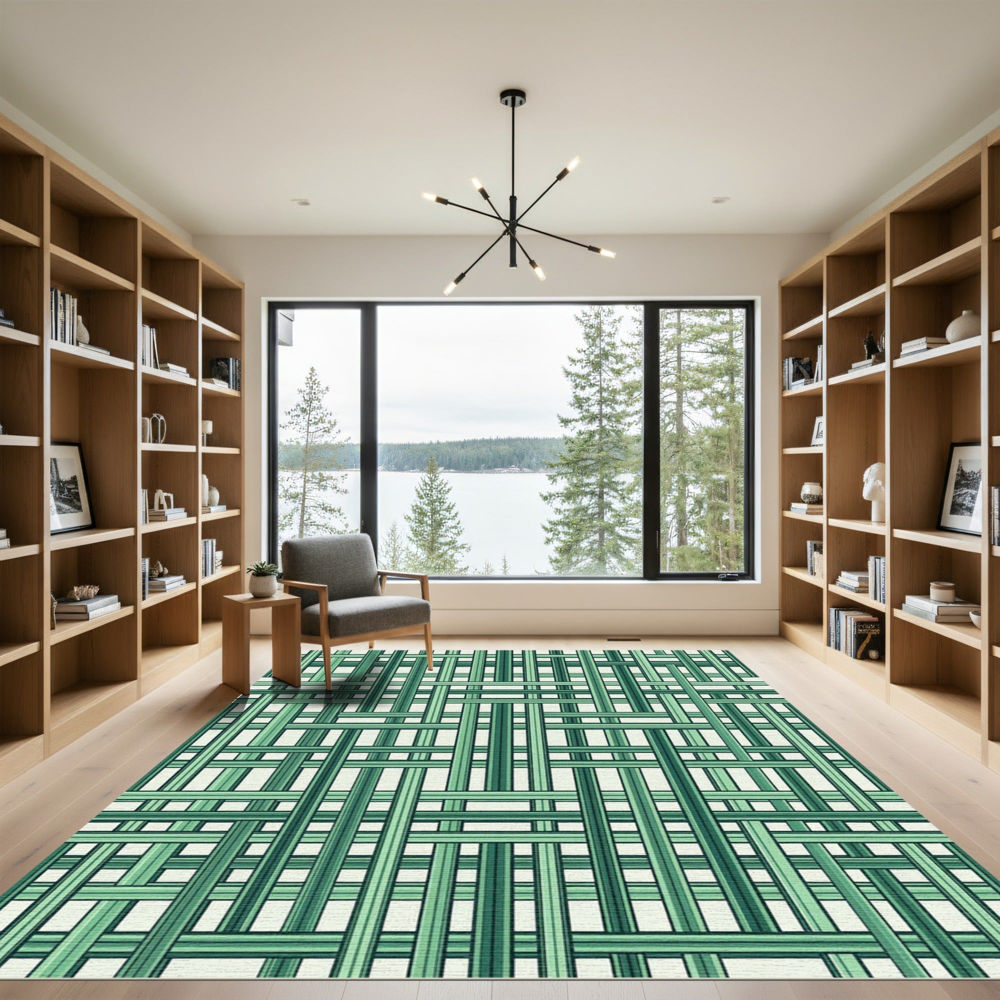 Abstract Green Tonal Weave Rug