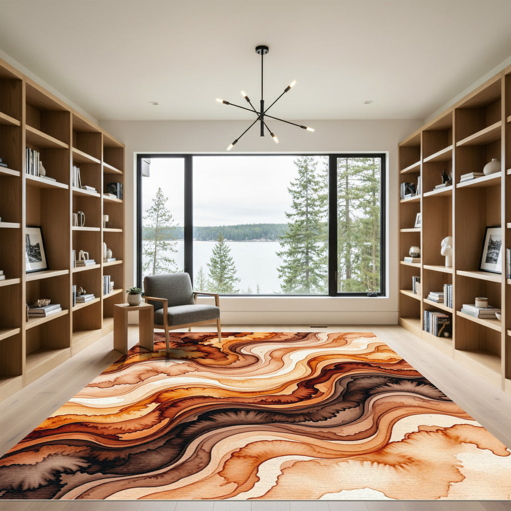 Abstract Earth Tone Fluid Wave Rug