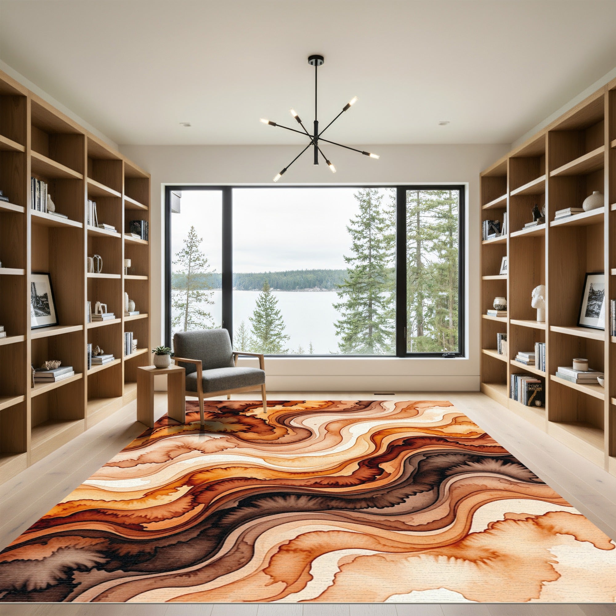 Abstract Earth Tone Fluid Wave Rug