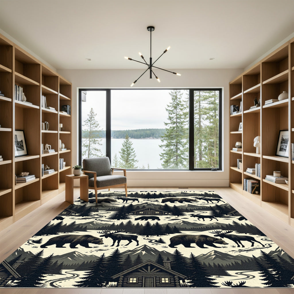 Rustic Mountain Bear and Moose Woodland Rug