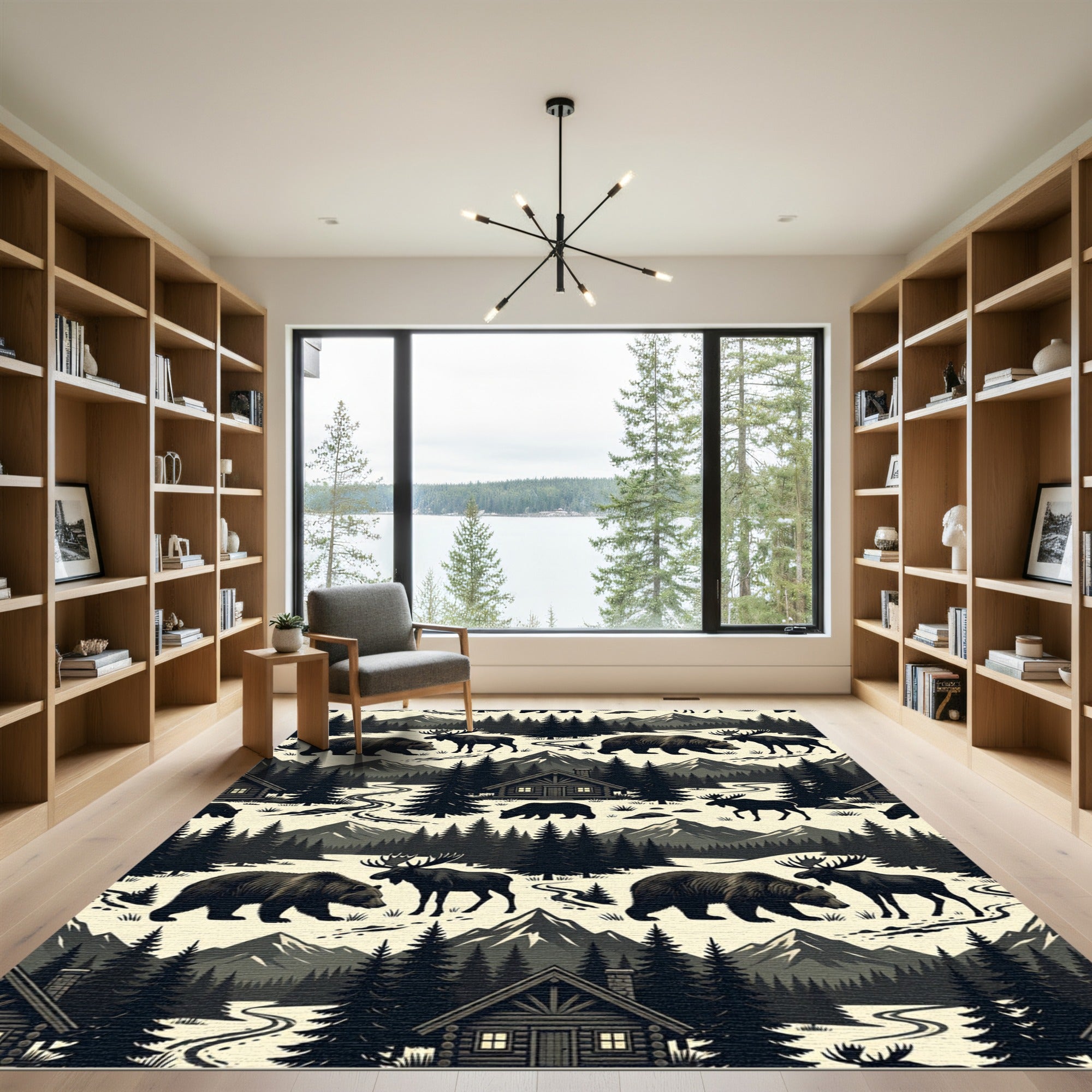 Rustic Mountain Bear and Moose Woodland Rug