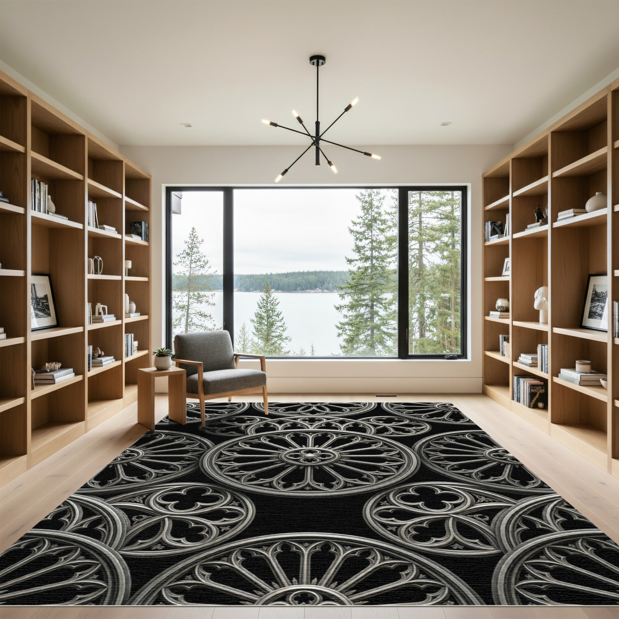 Gothic Circular Silver Cathedral Rose Rug