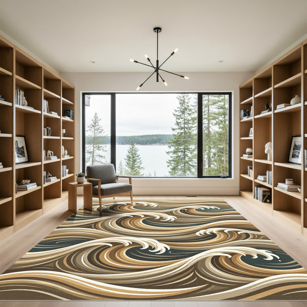 Earthy Brown Tan Coastal Wave Rug
