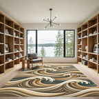 Earthy Brown Tan Coastal Wave Rug