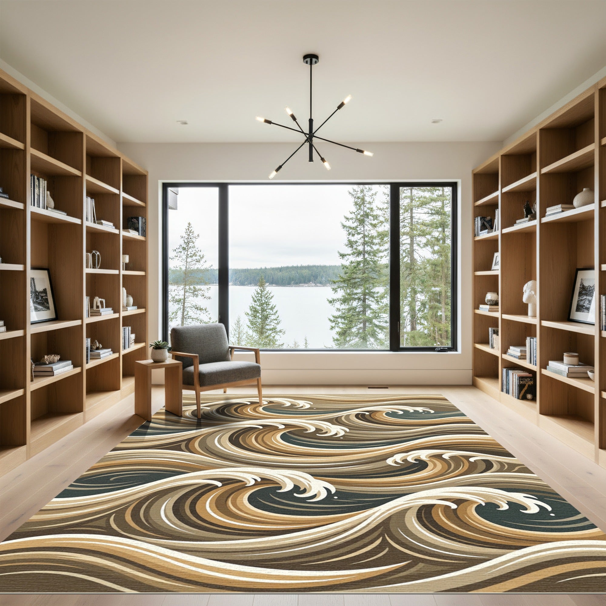 Earthy Brown Tan Coastal Wave Rug