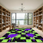 Electric Lime Black Checkered Splatter Rug