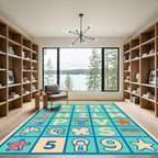 Aqua Teal Alphabet Sea Creatures Accent Rug