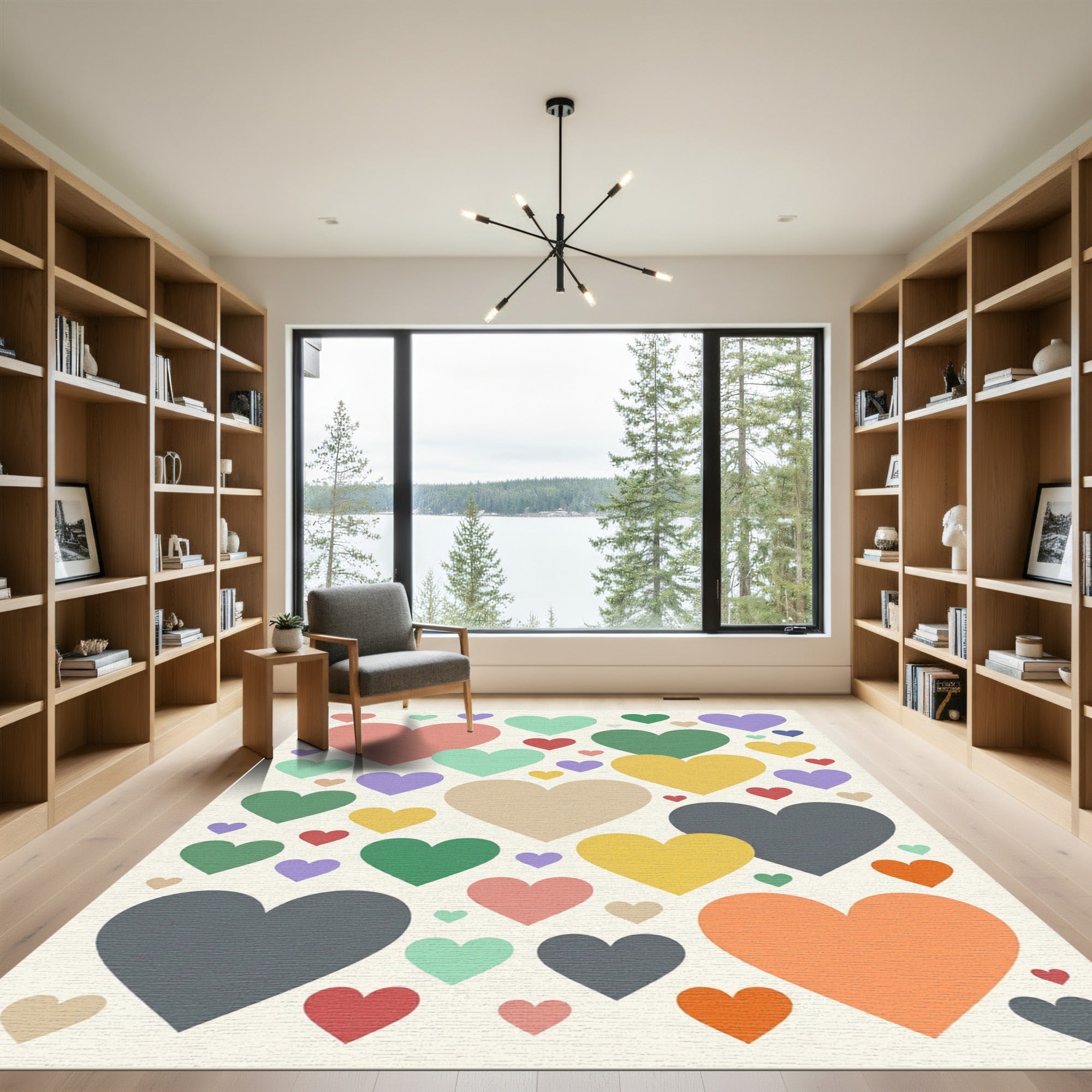 Playful Multicolored Hearts Scattered Art Rug