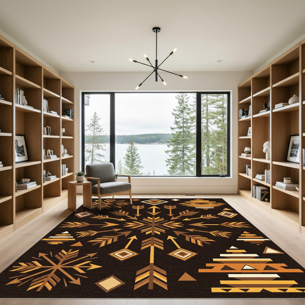 Golden Brown Arrow Snowflake Tribal Rug