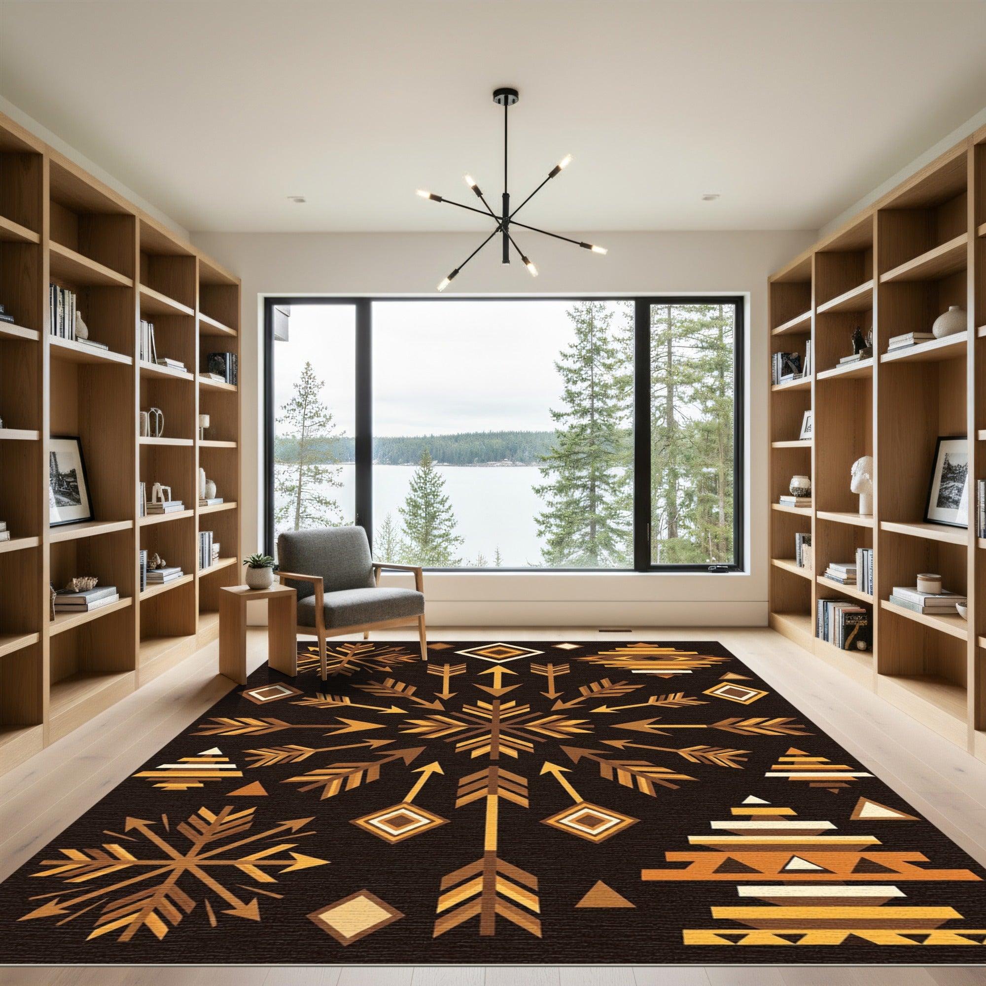 Golden Brown Arrow Snowflake Tribal Rug