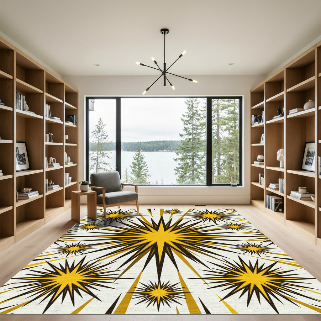 Radiant Starburst Yellow Black Rug