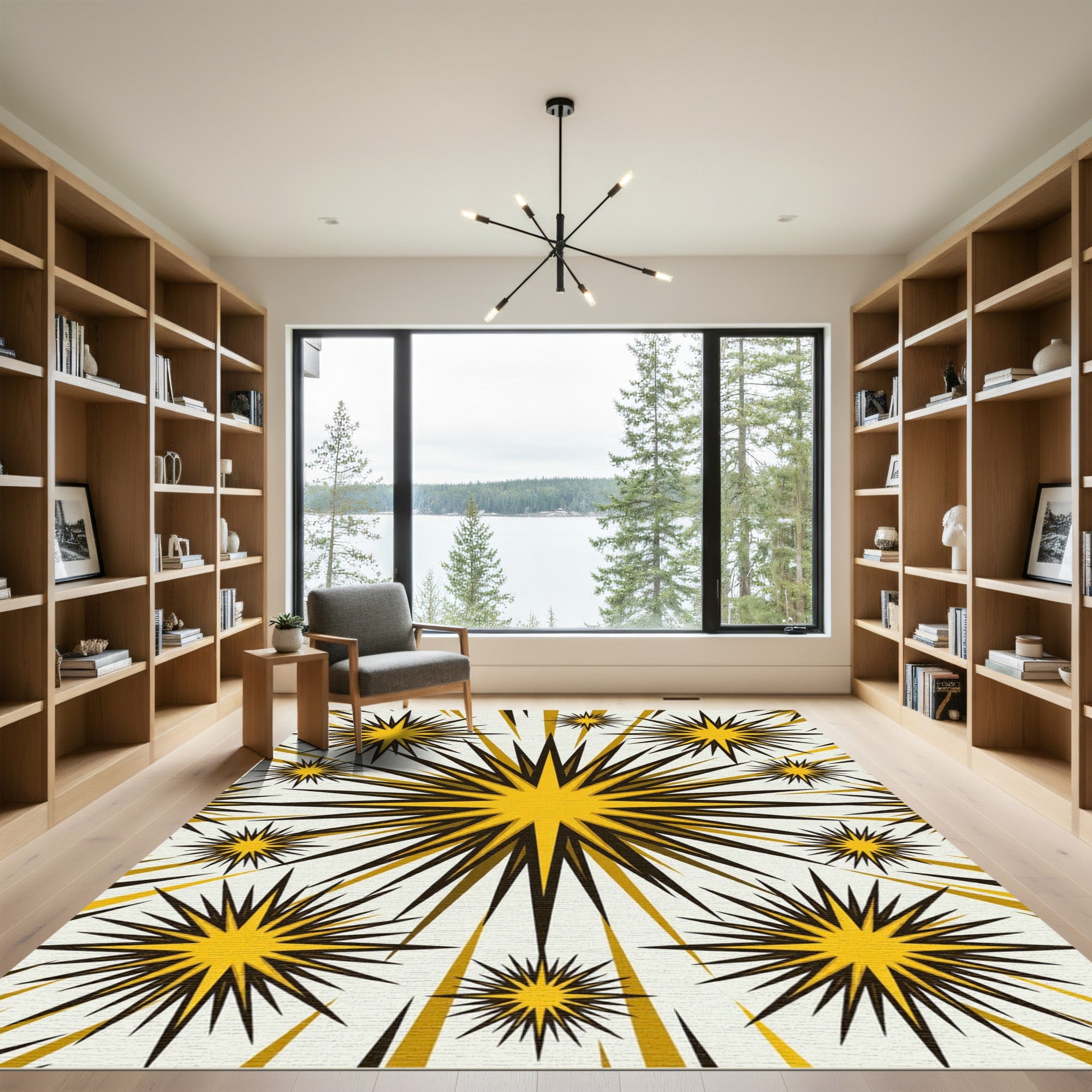 Radiant Starburst Yellow Black Rug