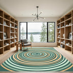 Sage Green and Ochre Concentric Circles Rug