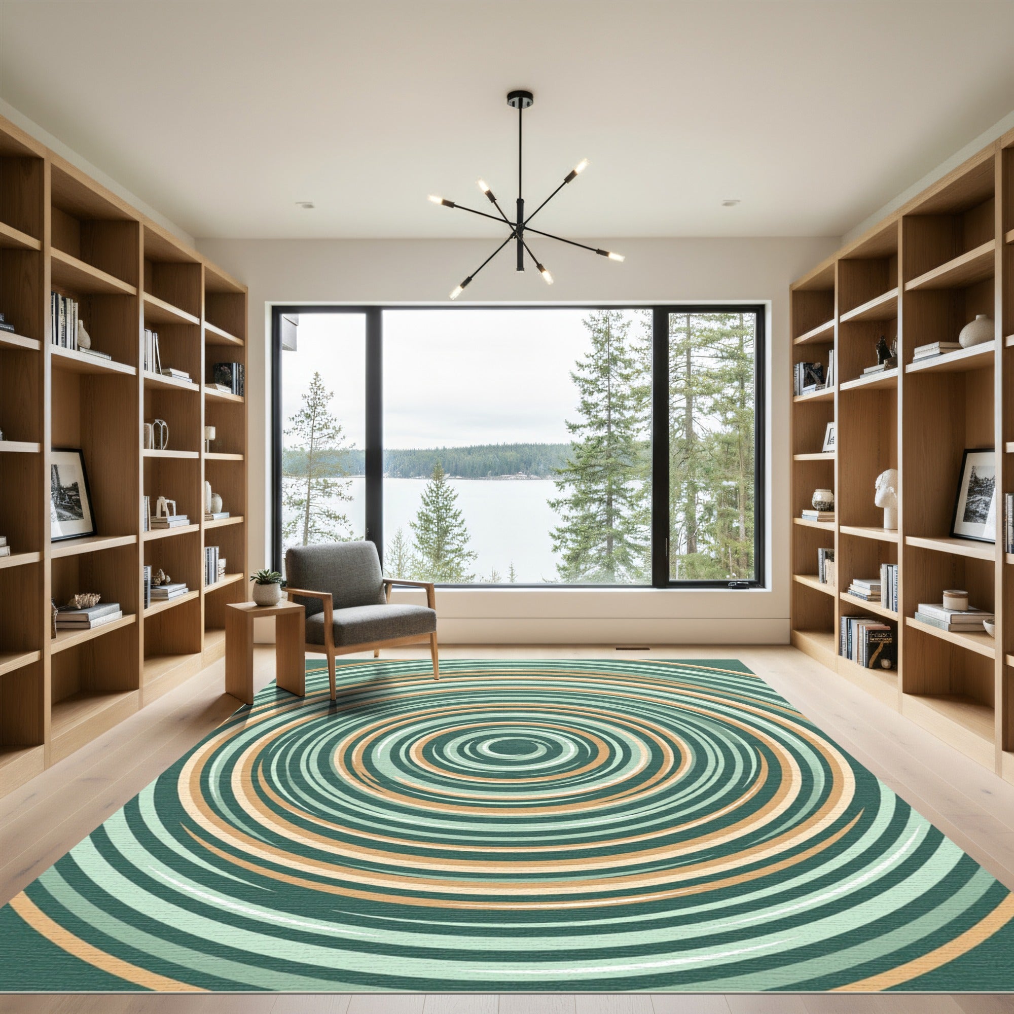 Sage Green and Ochre Concentric Circles Rug