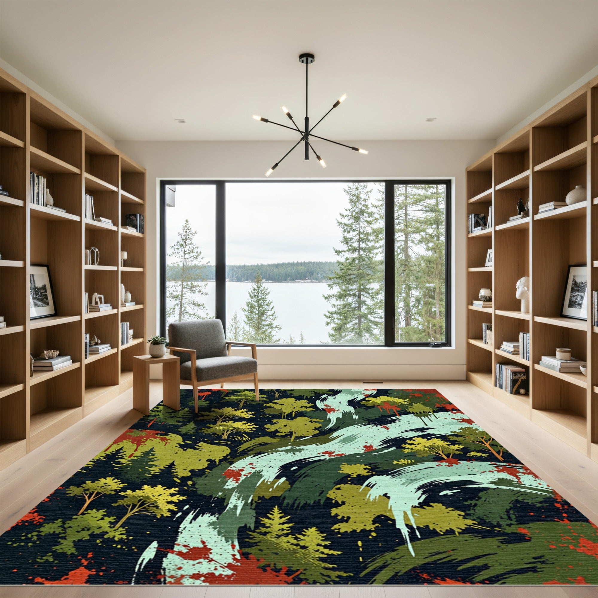 Earthy Forest Abstract River Art Rug