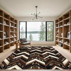 Chevron Bookcase Wood Geometric Monochrome Rug