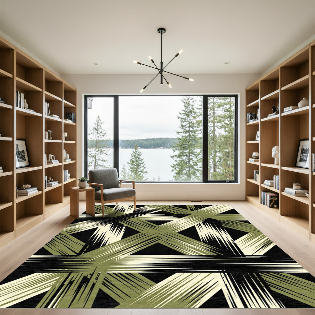 Olive Khaki Intersecting Linear Abstract Rug
