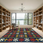 Red Yellow White Geometric Folk Rug