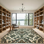 Elegant Green Victorian Damask Scroll Rug