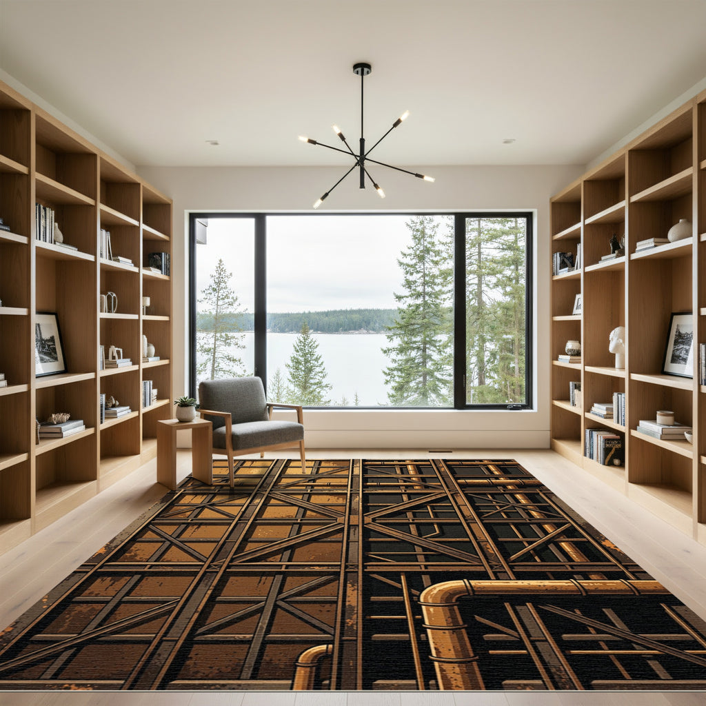 Industrial Bronze Grid Piping Rug