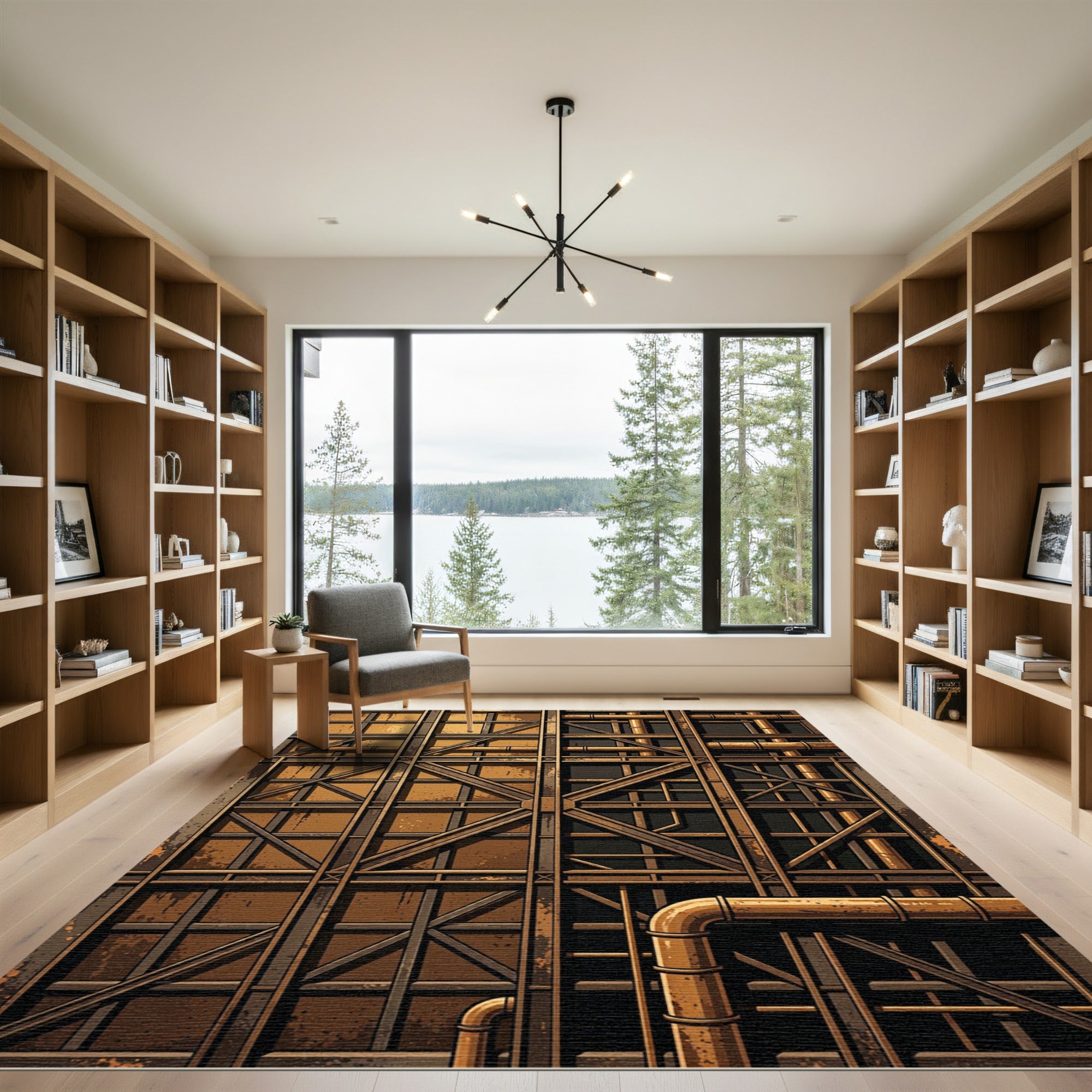 Industrial Bronze Grid Piping Rug