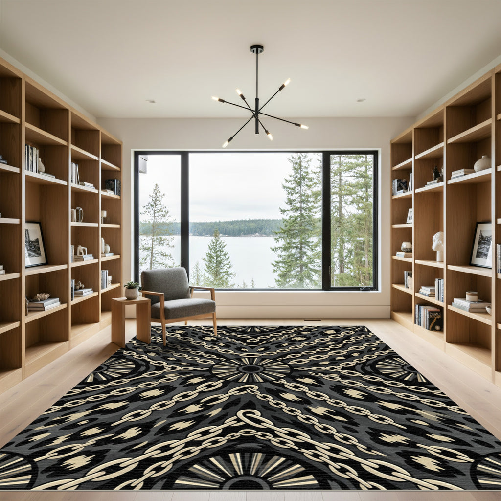 Black Gold Chain Leopard Print Rug