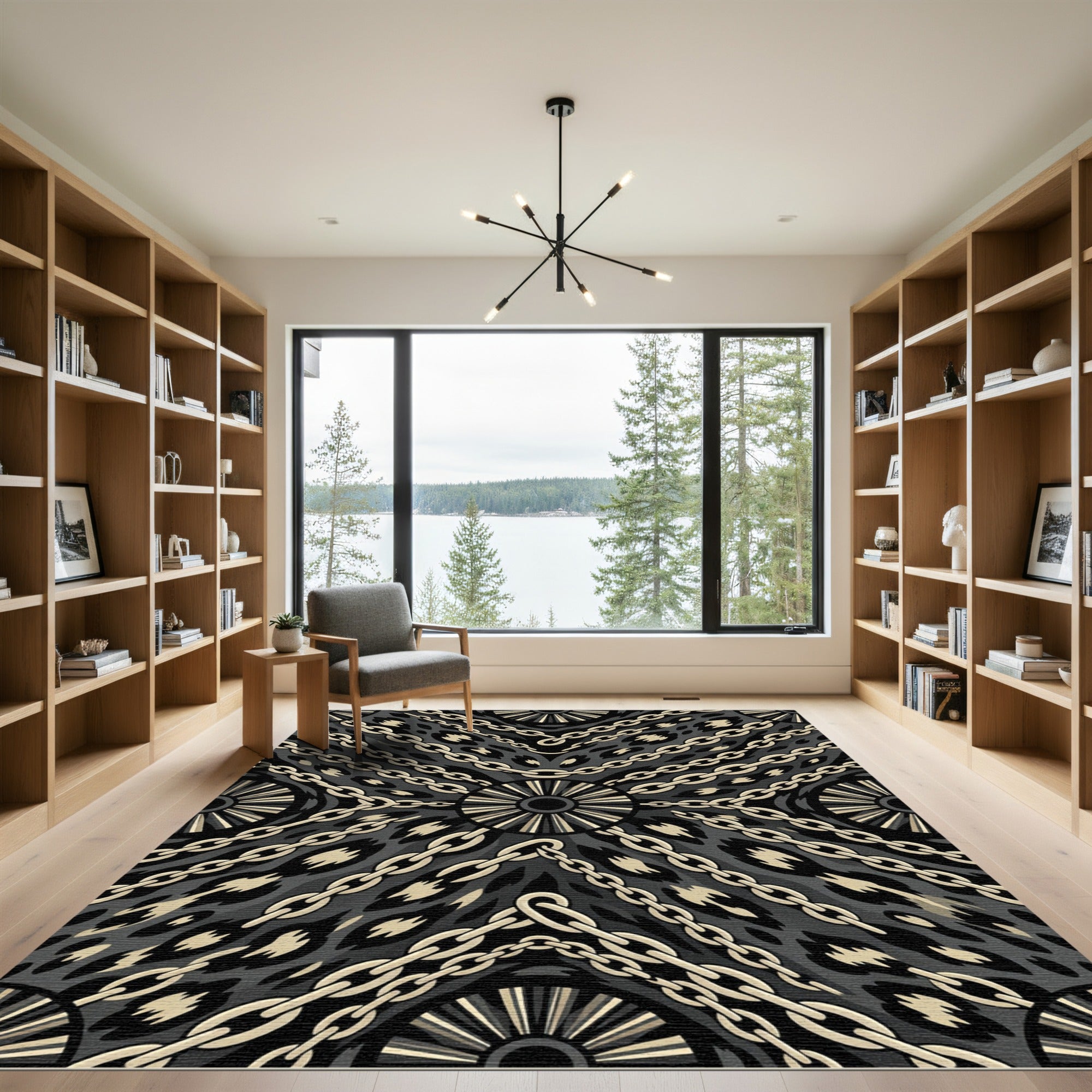 Black Gold Chain Leopard Print Rug