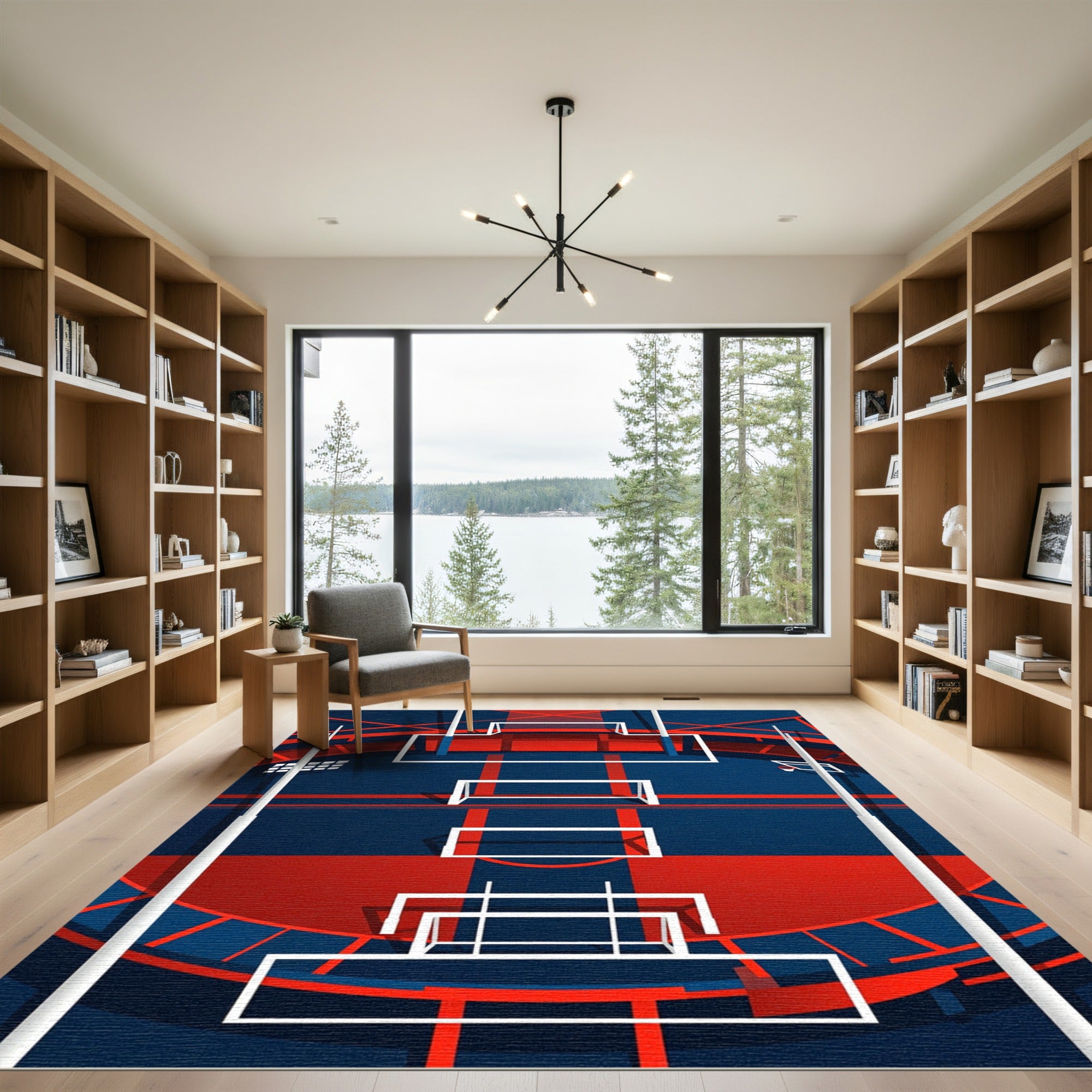 Bold Geometric Athletic Stadium Field Rug