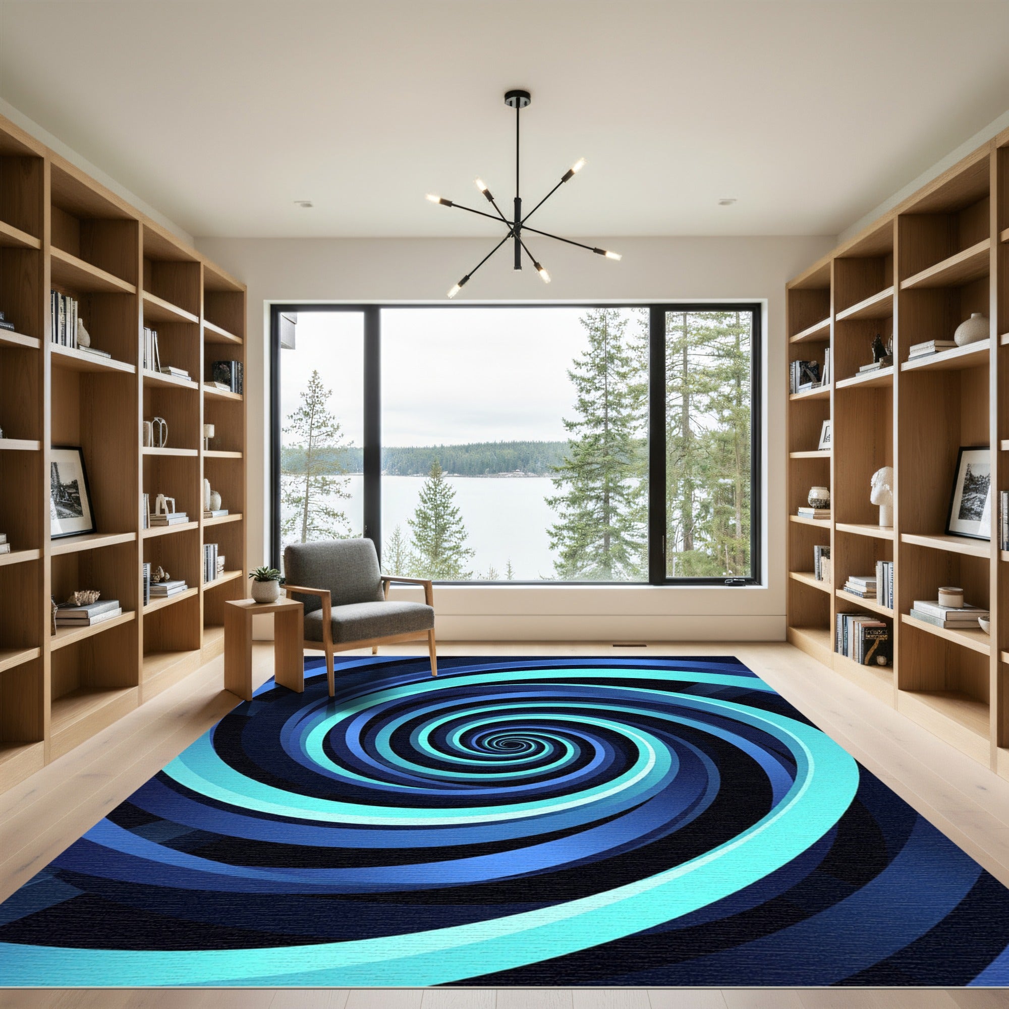 Luminous Cyan Navy Infinite Swirl Rug