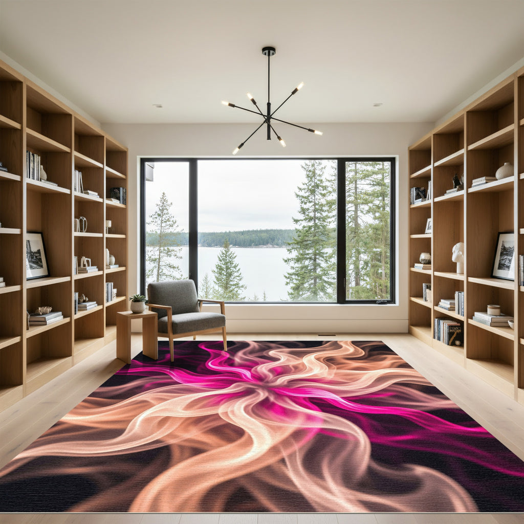 Radiant Pink Cream Abstract Swirl Rug