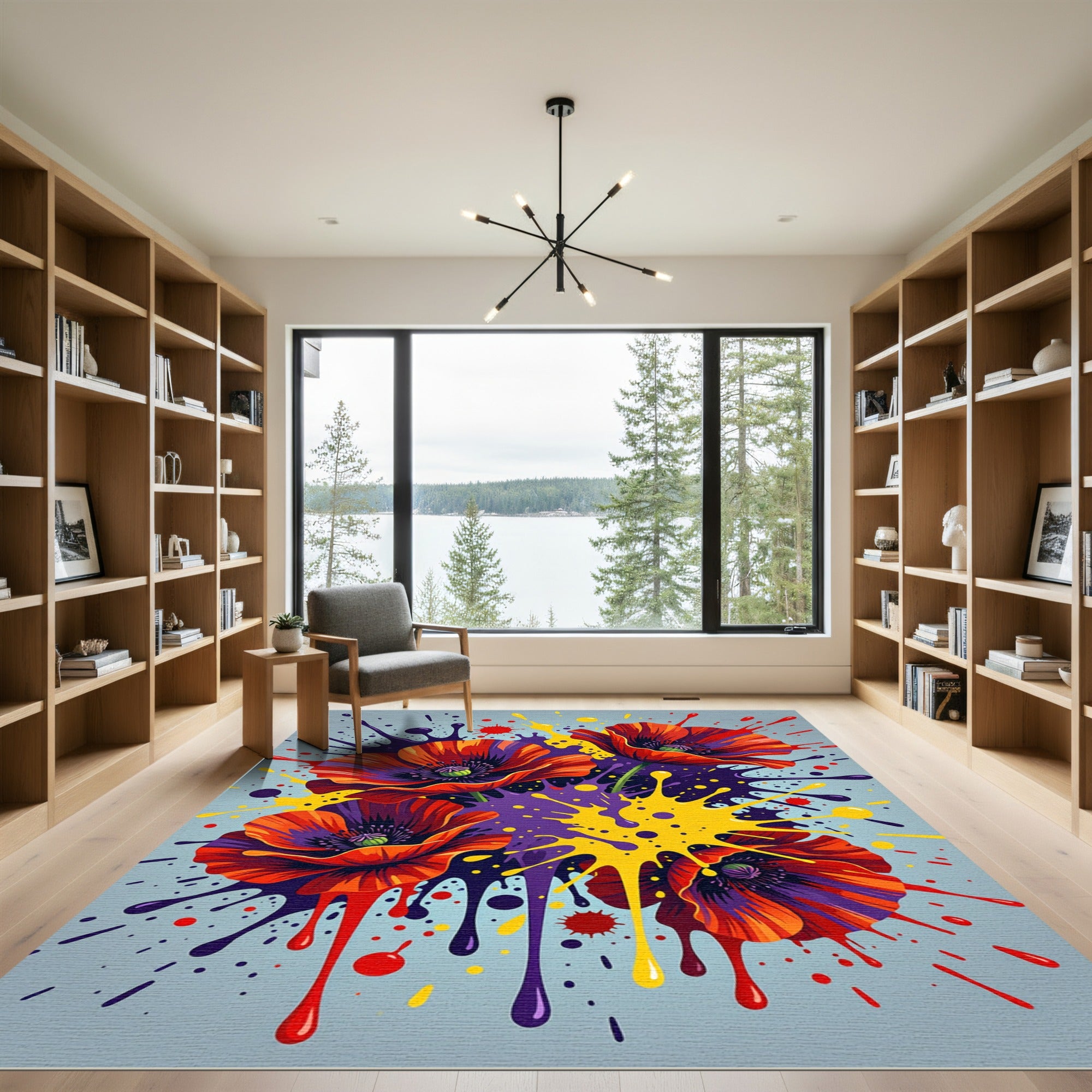 Vibrant Abstract Poppy Splatter Art Rug