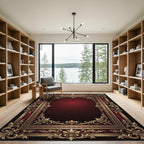 Ornate Regal Burgundy Gold Filigree Frame Rug