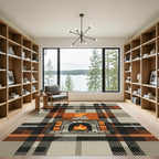 Cozy Orange Plaid Hearth Fireplace Rug