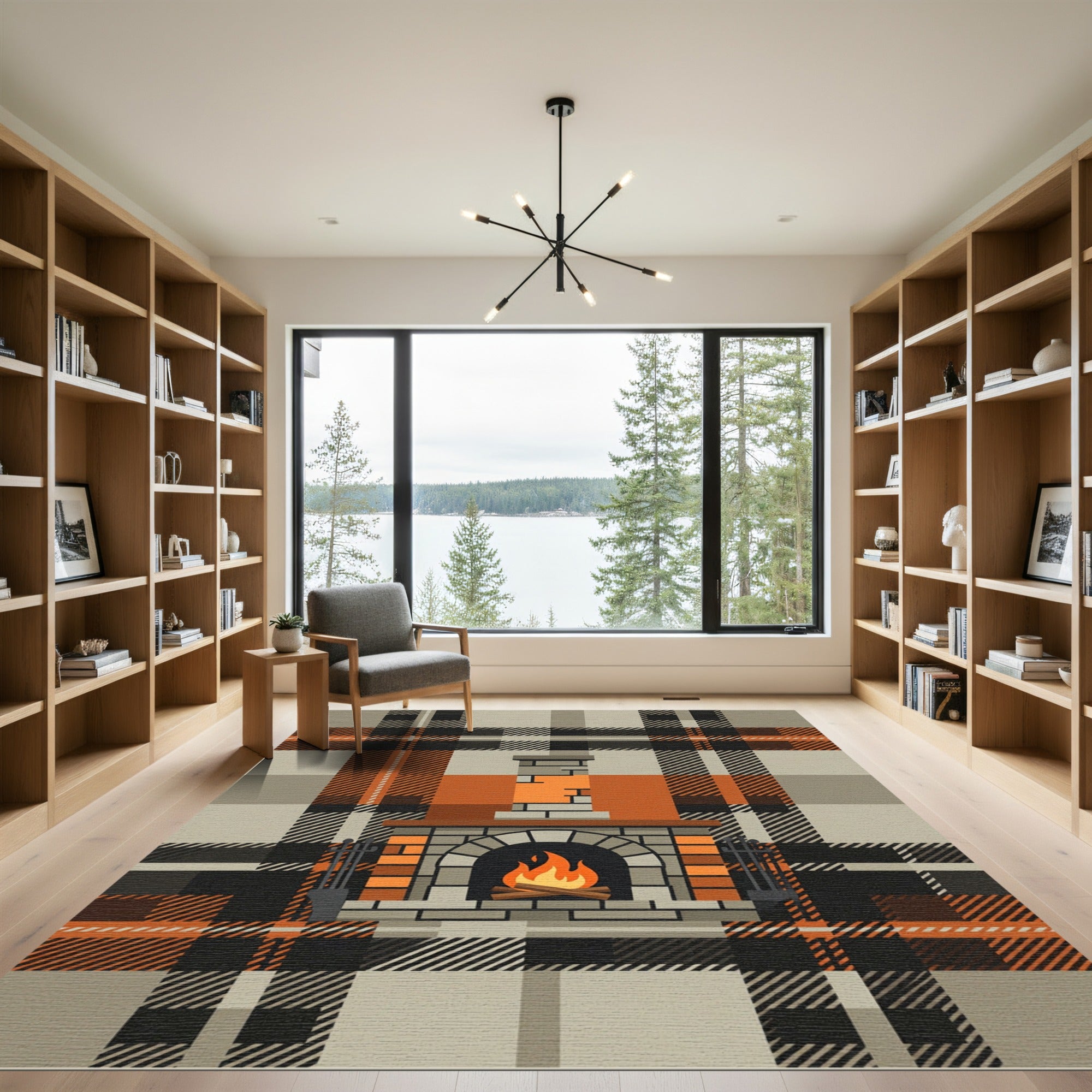 Cozy Orange Plaid Hearth Fireplace Rug