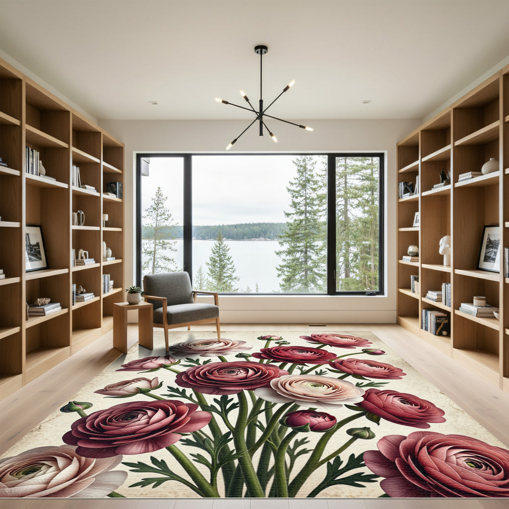 Pink Red Ranunculus Floral Arrangement Rug