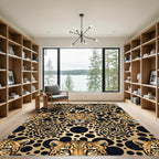 Golden Leopard Abstract Swirl Black Rug