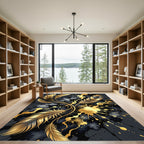 Golden Feather Abstract Ink Splatter Rug