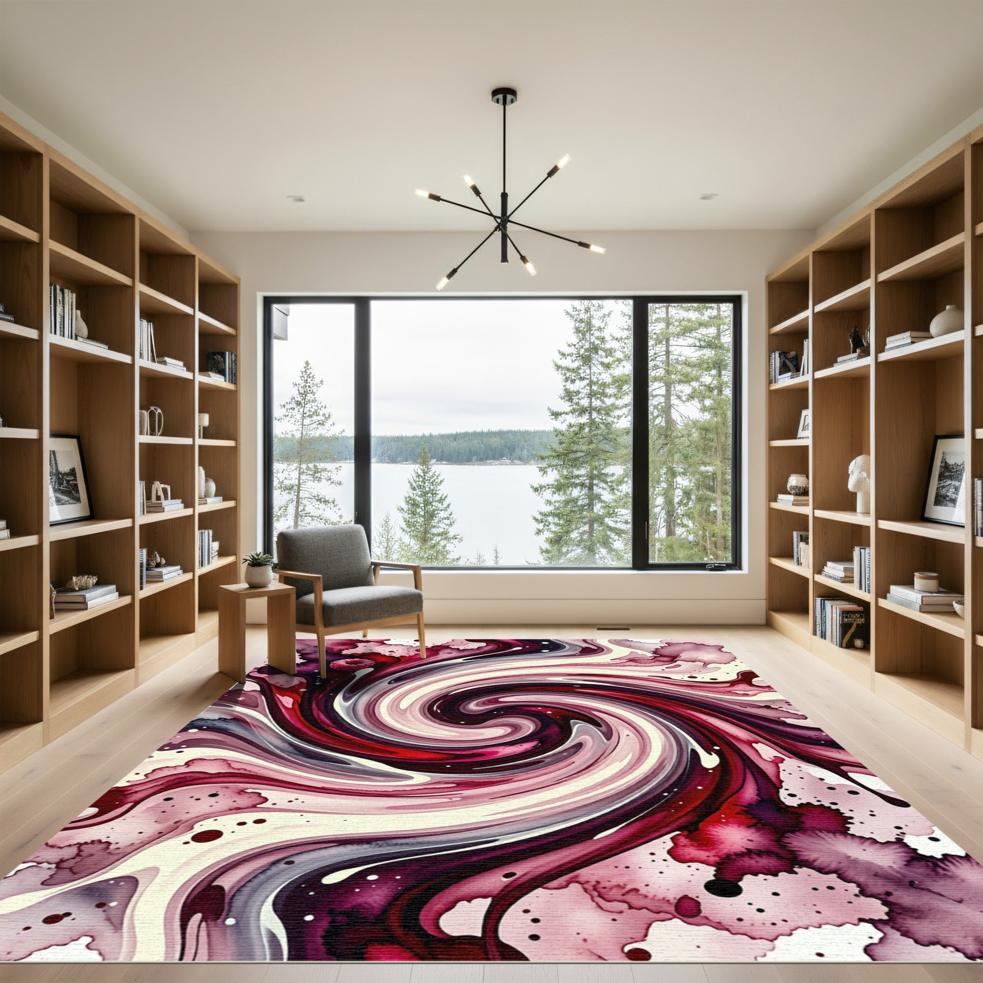 Raspberry Swirl Abstract Watercolor Rug