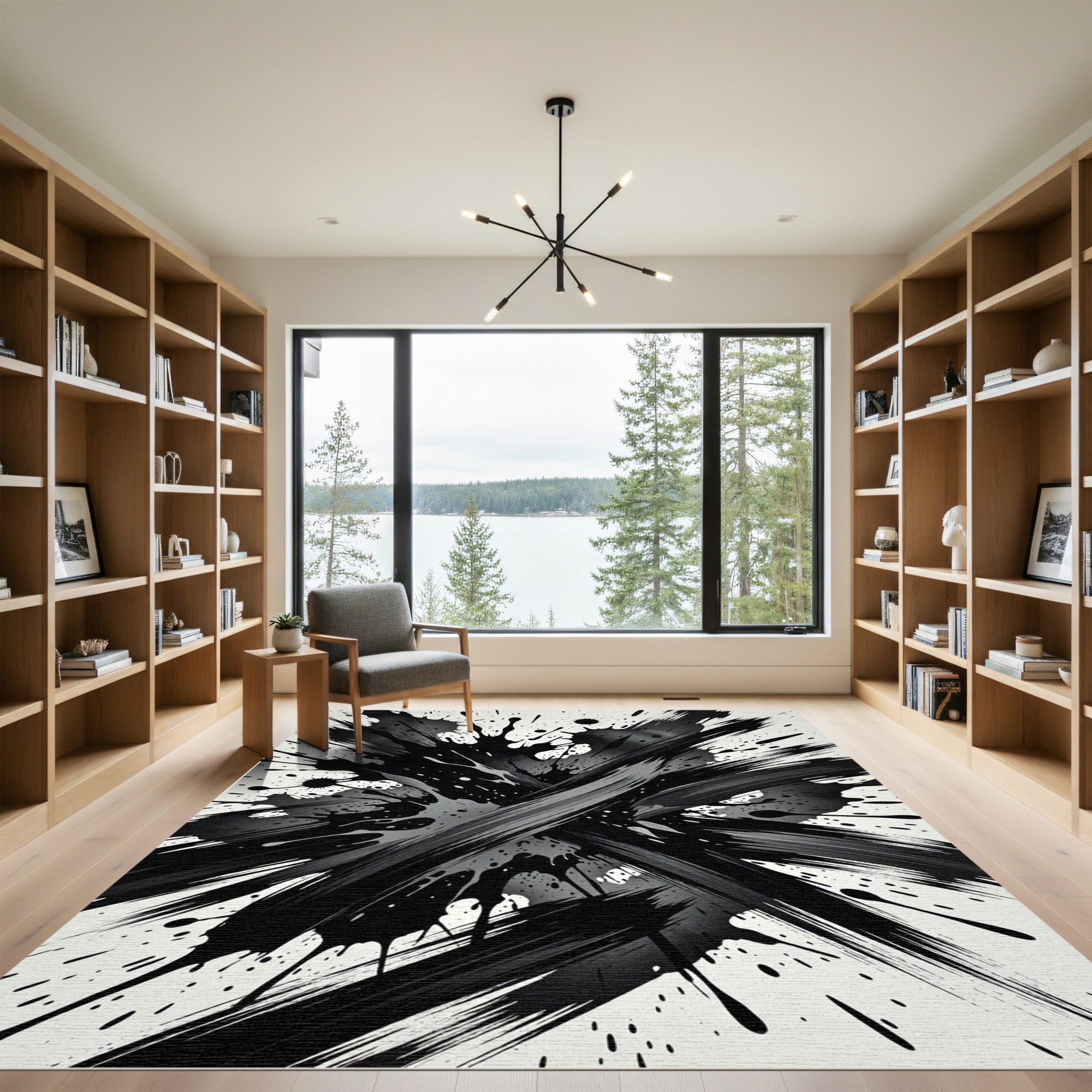 Dynamic Black Splatter Abstract Splash Rug