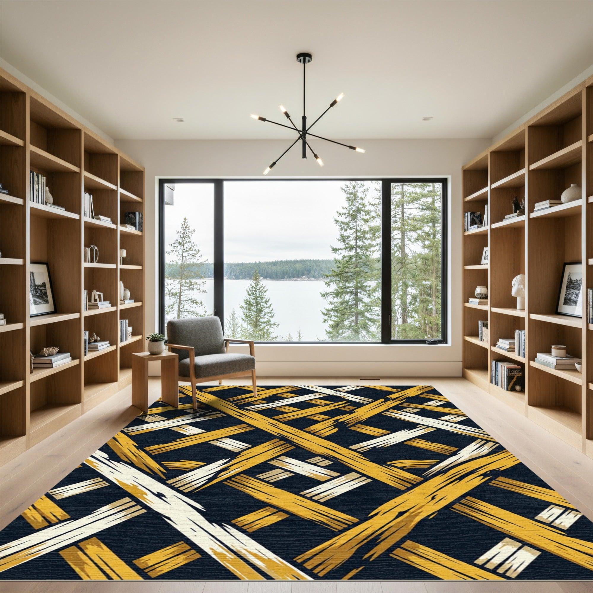 Golden Bamboo Lattice Overlay Rug