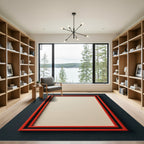 Red Black Double Layered Rectangular Frame Rug