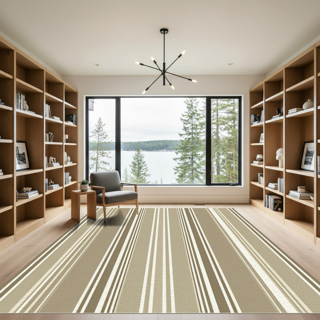 Neutral Earth Tone Vertical Stripes Rug